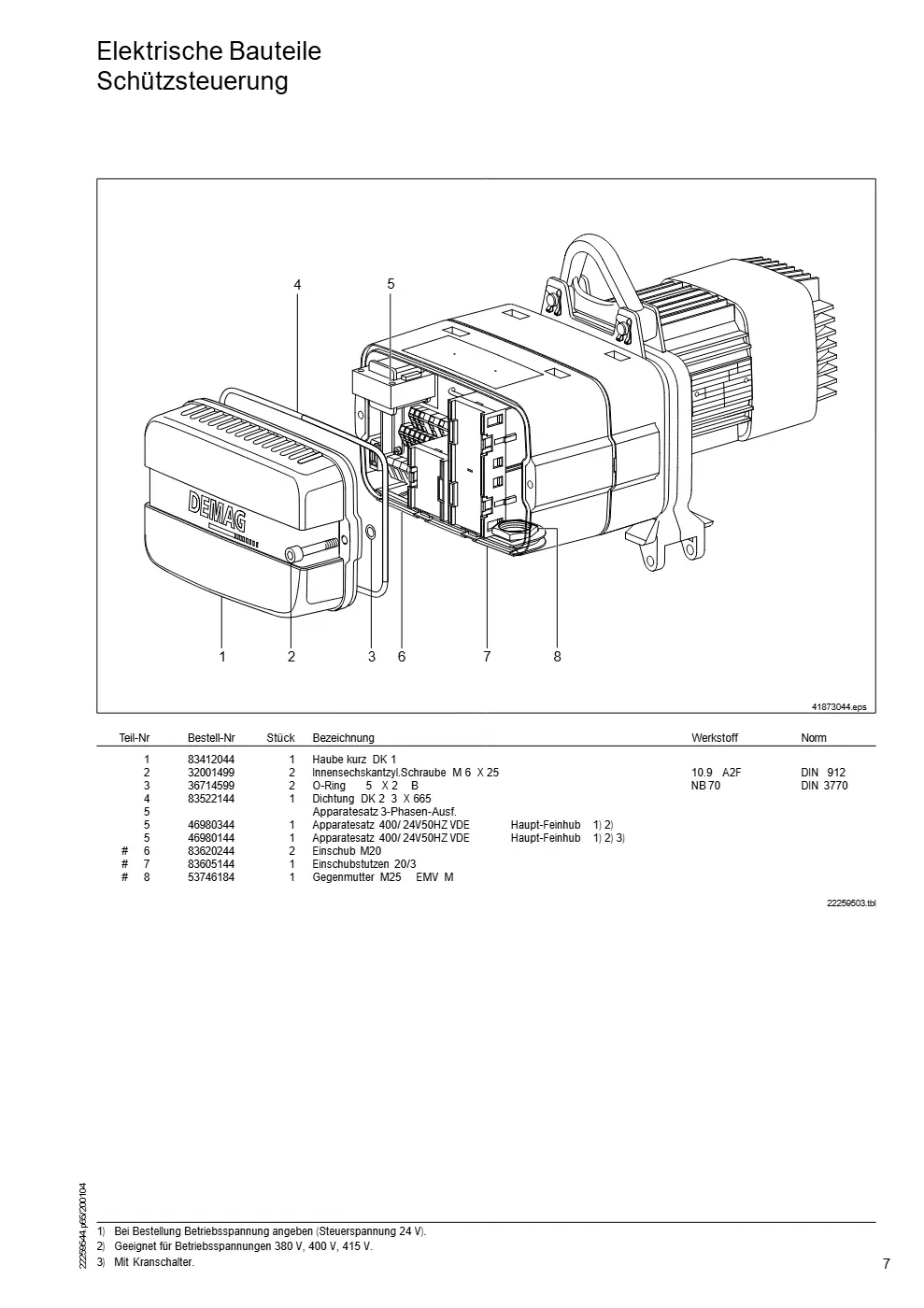 Demag Manulift DKM 1 – Elektrische Bauteile Schützsteuerung, Zeichnung Seite 7