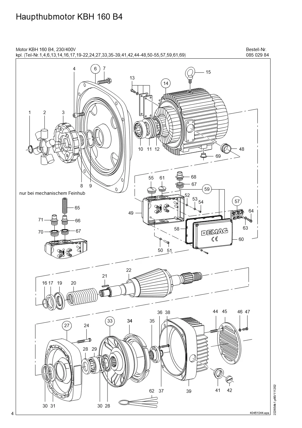 Demag DH 2000, Seil ø 25 (ab Fabrik-Nr. 417 043 69) – Haupthubmotor KBH 160 B4, Zeichnung Seite 4