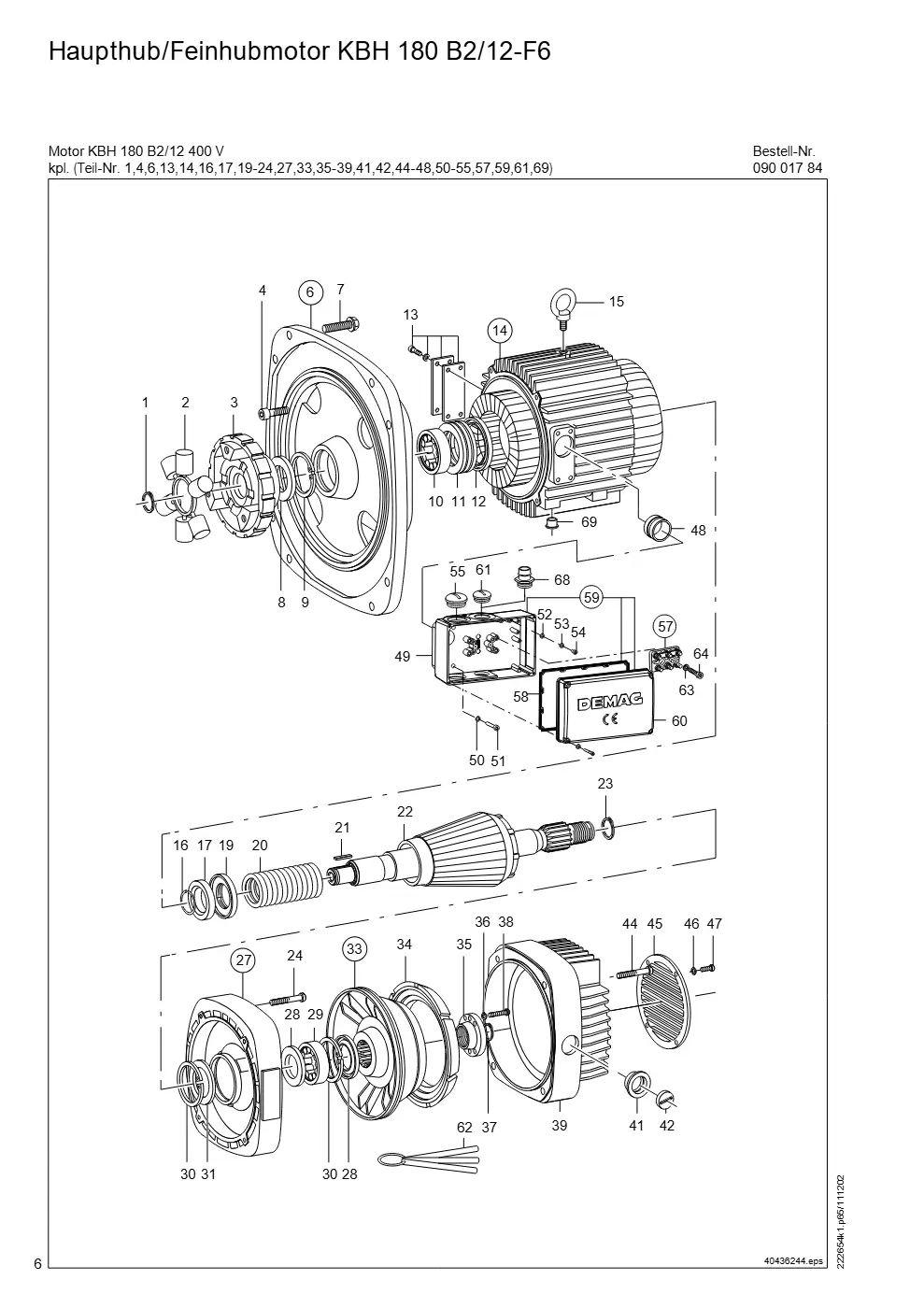 Demag DH 2000, Seil ø 25 (ab Fabrik-Nr. 417 043 69) – Haupthub/Feinhubmotor KBH 180 B2/12-F6, Zeichnung Seite 6