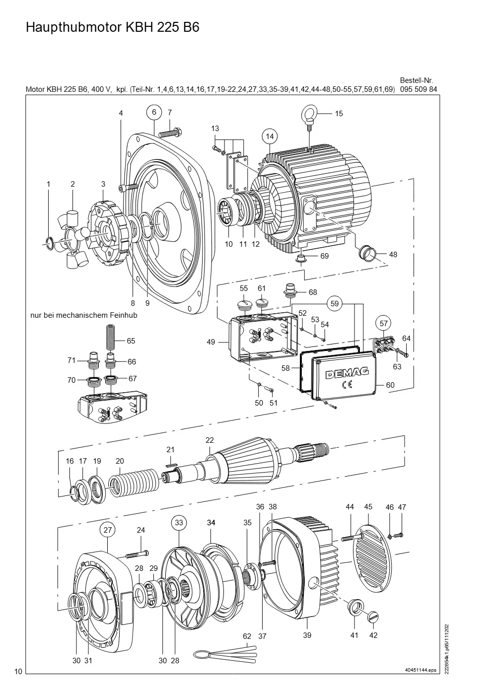 Demag DH 2000, Seil ø 25 (ab Fabrik-Nr. 417 043 69) – Haupthubmotor KBH 225 B6, Zeichnung Seite 10