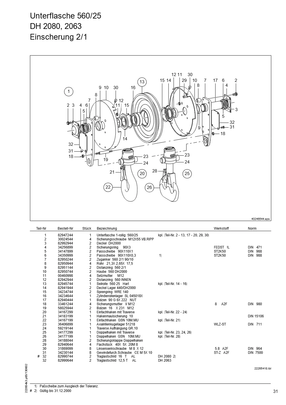 Demag DH 2000, Seil ø 25 (ab Fabrik-Nr. 417 043 69) – Unterflasche 560/25 DH 2080, 2063, Zeichnung Seite 31