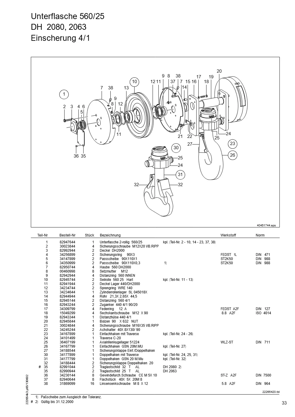 Demag DH 2000, Seil ø 25 (ab Fabrik-Nr. 417 043 69) – Unterflasche 560/25 DH 2080, 2063, Zeichnung Seite 33