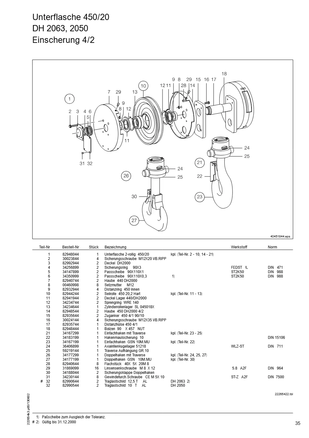 Demag DH 2000, Seil ø 25 (ab Fabrik-Nr. 417 043 69) – Unterflasche 450/20 DH 2063, 2050, Zeichnung Seite 35