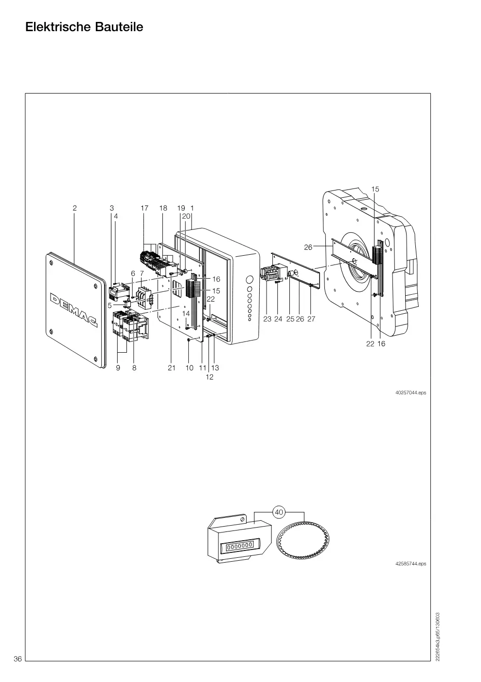 Demag DH 2000, Seil ø 25 (ab Fabrik-Nr. 417 043 69) – Elektrische Bauteile, Zeichnung Seite 36