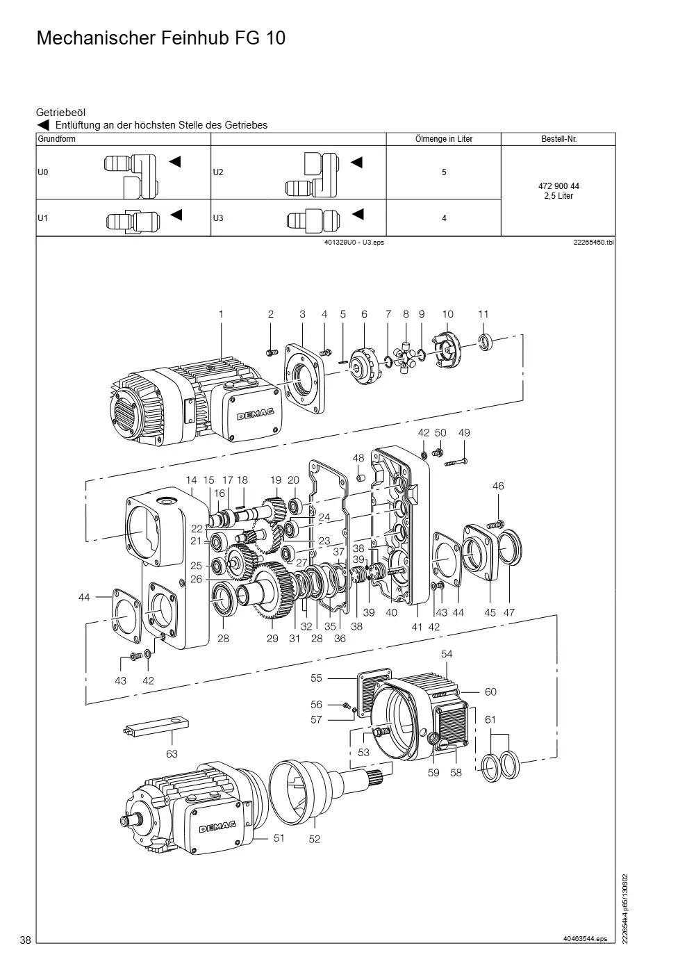 Demag DH 2000, Seil ø 25 (ab Fabrik-Nr. 417 043 69) – Mechanischer Feinhub FG 10, Zeichnung Seite 38