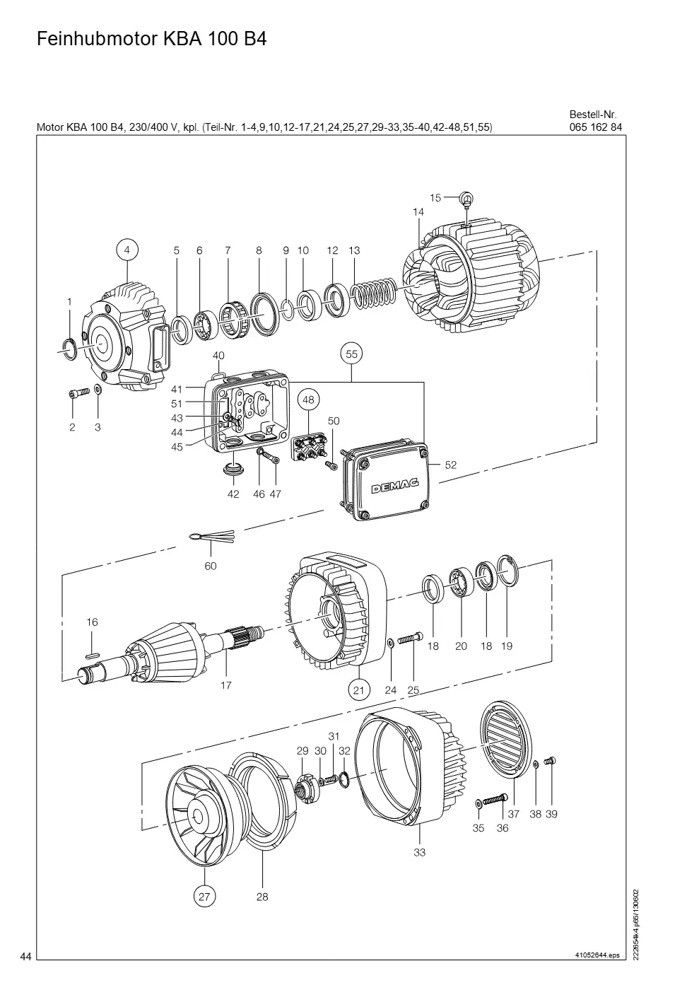 Demag DH 2000, Seil ø 25 (ab Fabrik-Nr. 417 043 69) – Feinhubmotor KBA 100 B4, Zeichnung Seite 44