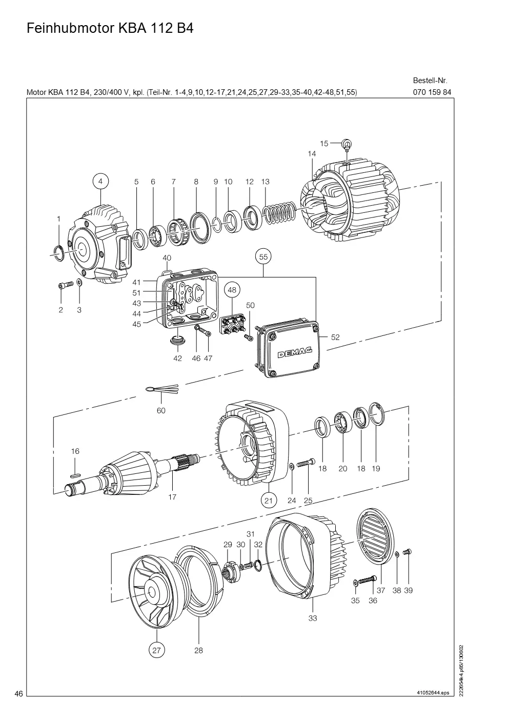 Demag DH 2000, Seil ø 25 (ab Fabrik-Nr. 417 043 69) – Feinhubmotor KBA 112 B4, Zeichnung Seite 46