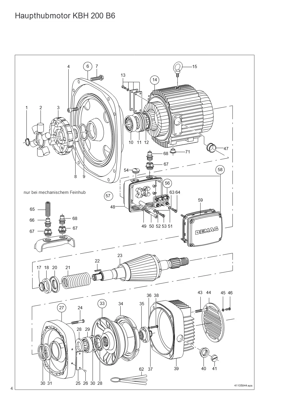 Demag DH 2080 H47 KV2 1/1 F10 – Haupthubmotor KBH 200 B6, Zeichnung Seite 4