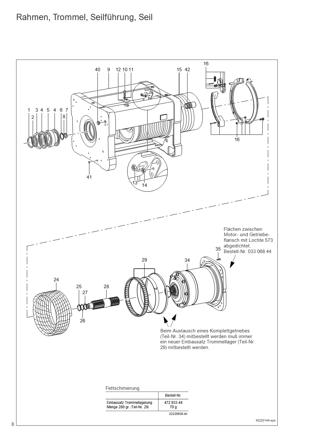 Demag DH 2080 H47 KV2 1/1 F10 – Rahmen, Trommel, Seilführung, Seil, Zeichnung Seite 8