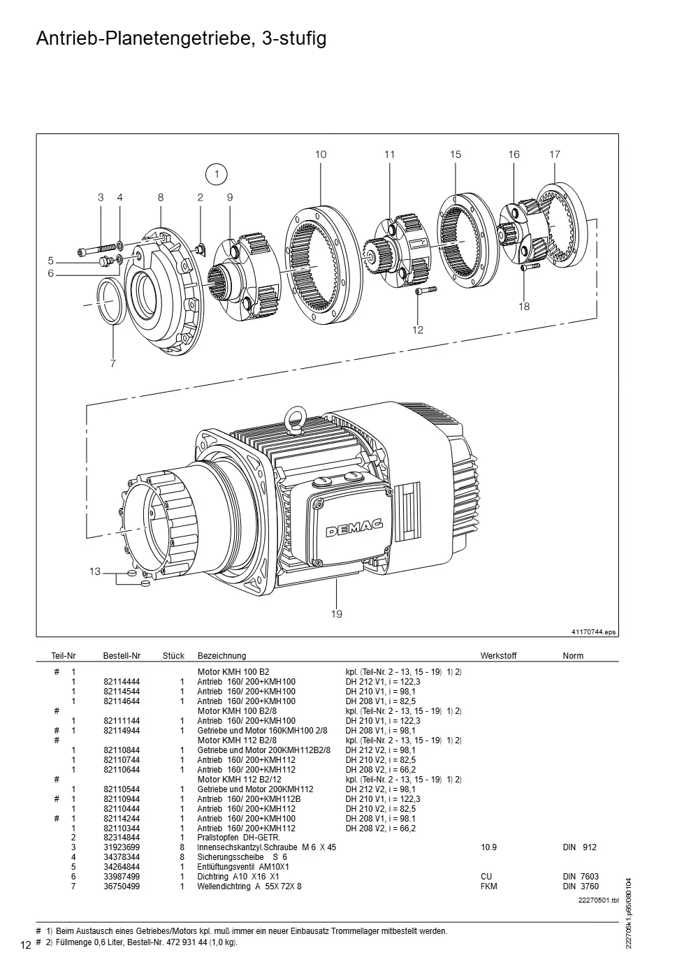 Demag DH 200 ab 1.6.1997 – Antrieb-Planetengetriebe, 3-stufig, Zeichnung Seite 12