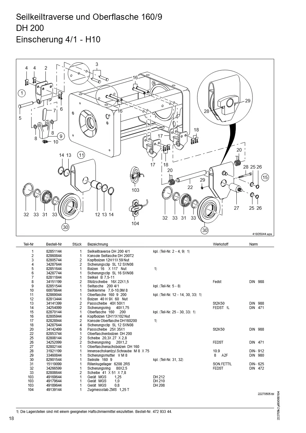 Demag DH 200 ab 1.6.1997 – Seilkeiltraverse und Oberflasche 160/9 DH 200, Zeichnung Seite 18