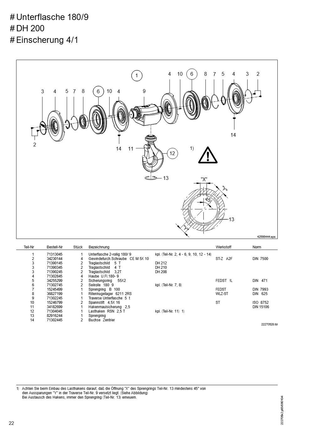 Demag DH 200 ab 1.6.1997 – # Unterflasche 180/9 # DH 200, Zeichnung Seite 22