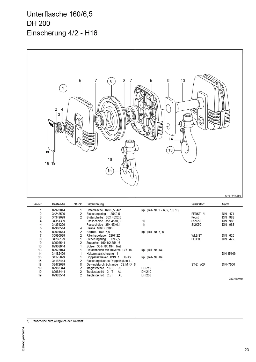 Demag DH 200 ab 1.6.1997 – Unterflasche 160/6,5 DH 200, Zeichnung Seite 23