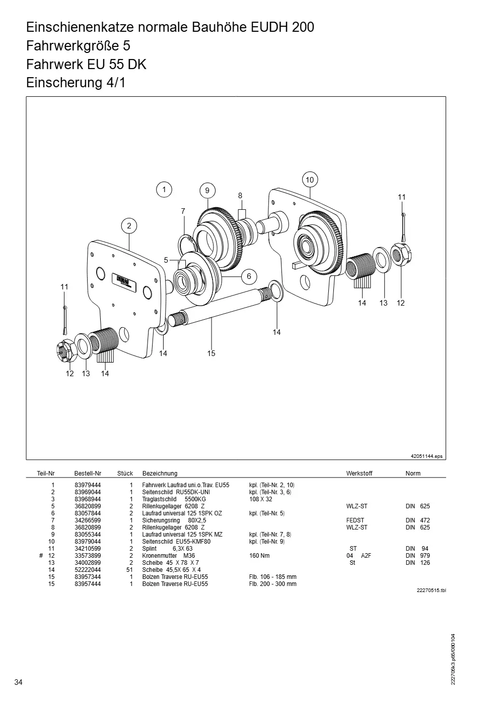 Demag DH 200 ab 1.6.1997 – Einschienenkatze normale Bauhöhe EUDH 200 Fahrwerkgröße 5, Zeichnung Seite 34
