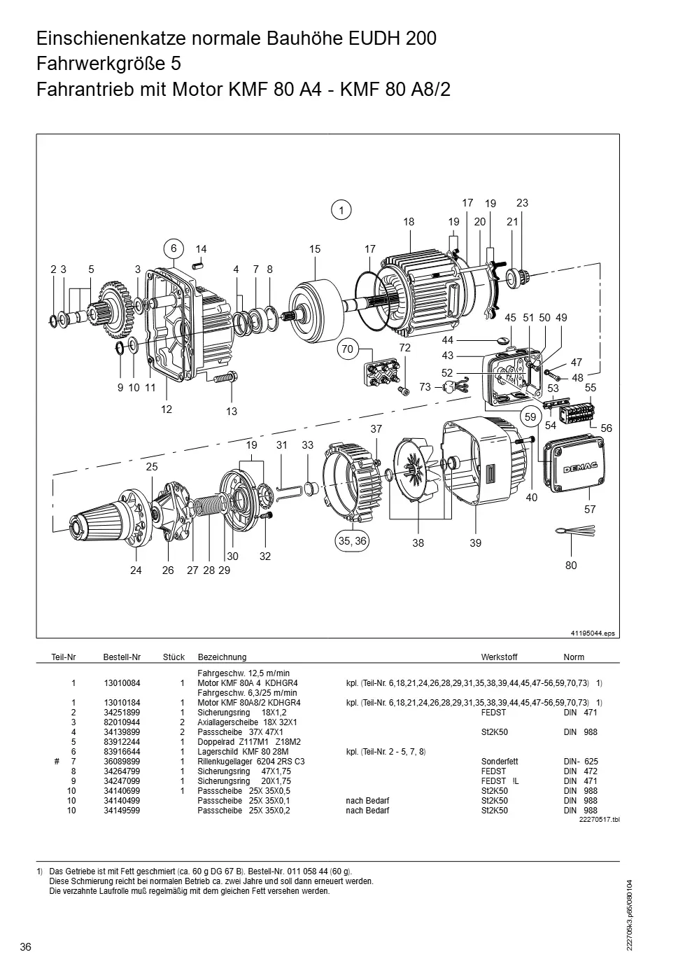 Demag DH 200 ab 1.6.1997 – Einschienenkatze normale Bauhöhe EUDH 200 Fahrwerkgröße 5, Zeichnung Seite 36