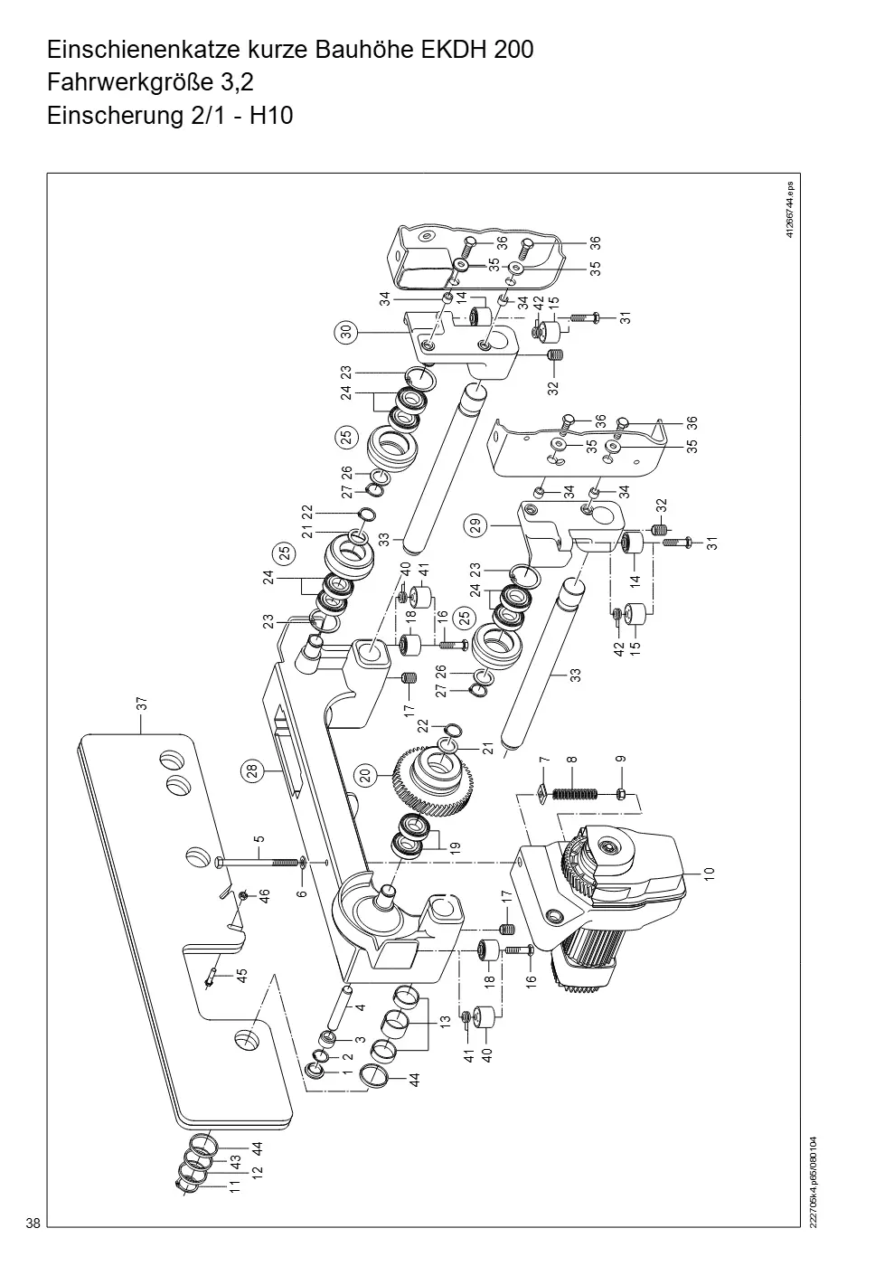 Demag DH 200 ab 1.6.1997 – Einschienenkatze kurze Bauhöhe EKDH 200 Fahrwerkgröße 3,2, Zeichnung Seite 38