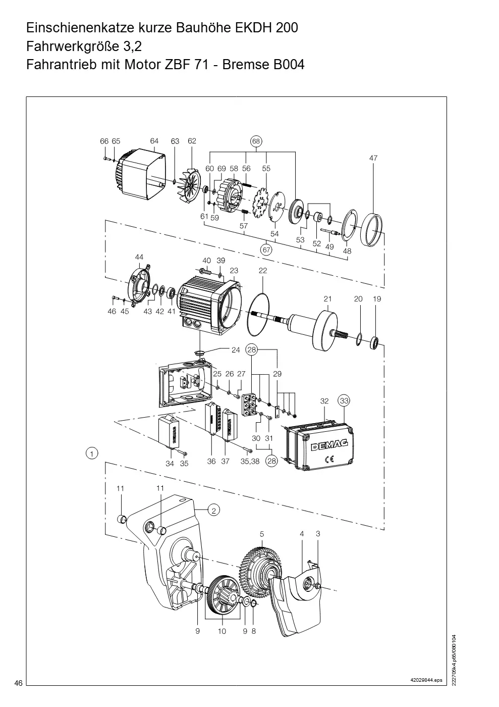 Demag DH 200 ab 1.6.1997 – Einschienenkatze kurze Bauhöhe EKDH 200 Fahrwerkgröße 3,2, Zeichnung Seite 46