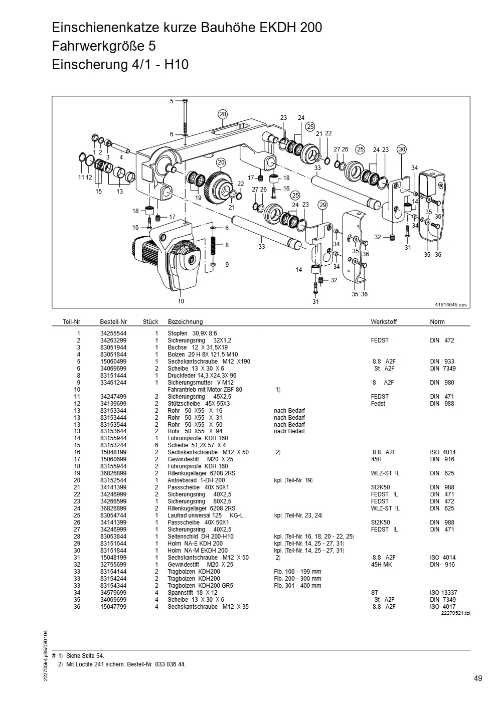 Demag DH 200 ab 1.6.1997 – Einschienenkatze kurze Bauhöhe EKDH 200 Fahrwerkgröße 5, Zeichnung Seite 49