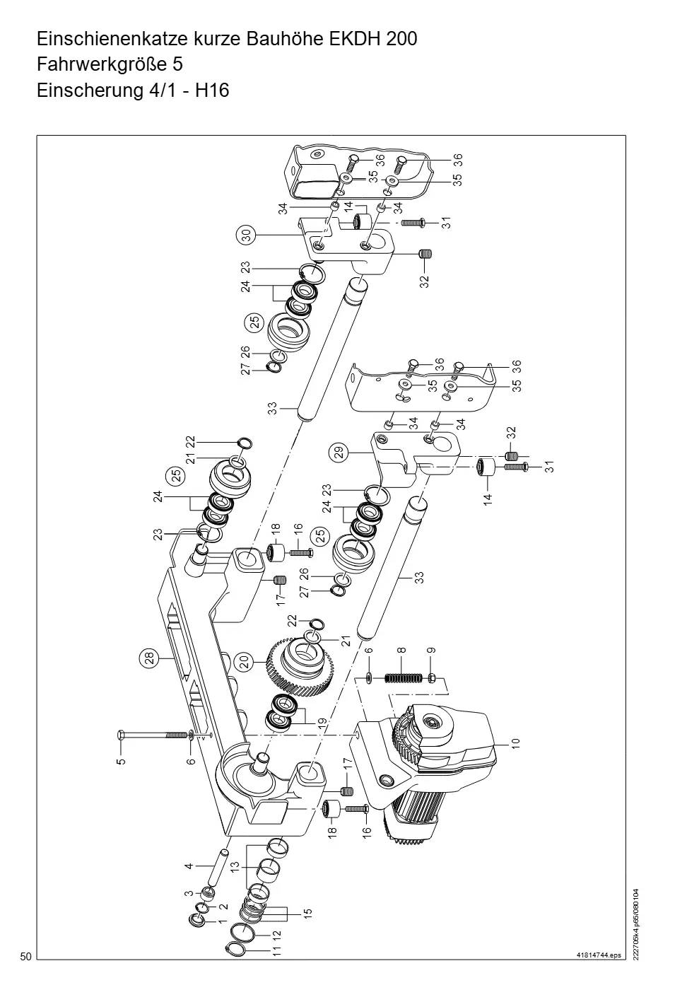 Demag DH 200 ab 1.6.1997 – Einschienenkatze kurze Bauhöhe EKDH 200 Fahrwerkgröße 5, Zeichnung Seite 50