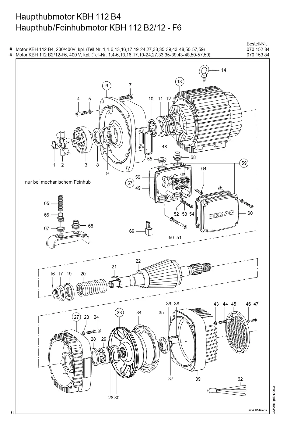 Demag DH 400 – Haupthubmotor KBH 112 B4 Haupthub/Feinhubmotor KBH 112 B2/12 - F6, Zeichnung Seite 6