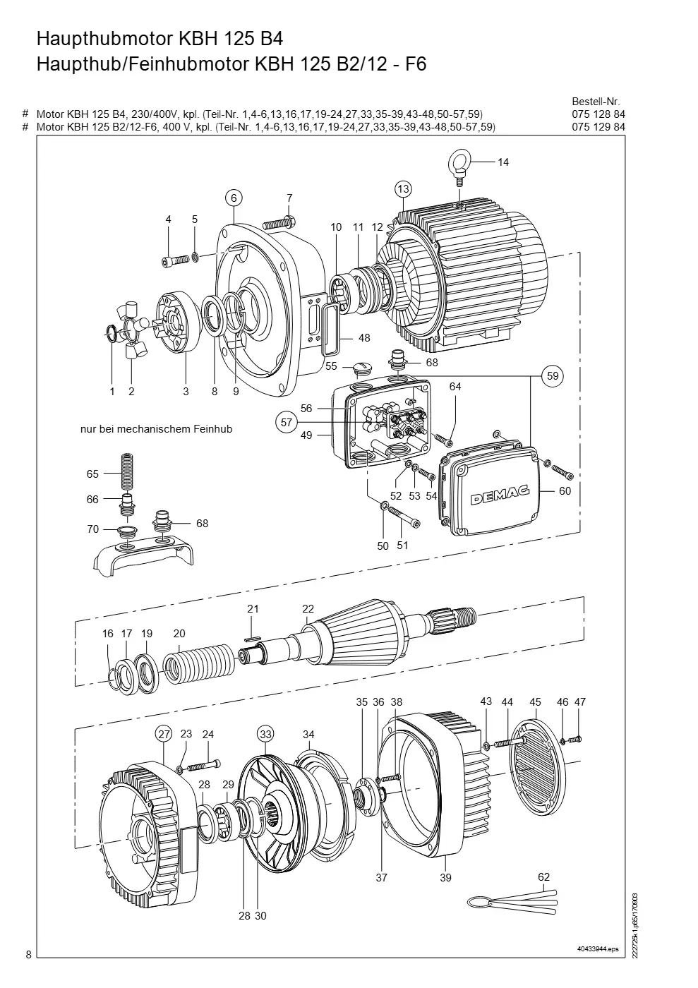Demag DH 400 – Haupthubmotor KBH 125 B4 Haupthub/Feinhubmotor KBH 125 B2/12 - F6, Zeichnung Seite 8