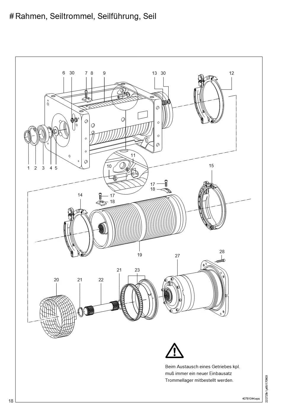 Demag DH 400 – # Rahmen, Seiltrommel, Seilführung, Seil, Zeichnung Seite 18