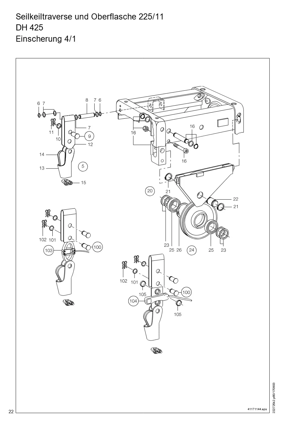 Demag DH 400 – Seilkeiltraverse und Oberflasche 225/11 DH 425, Zeichnung Seite 22