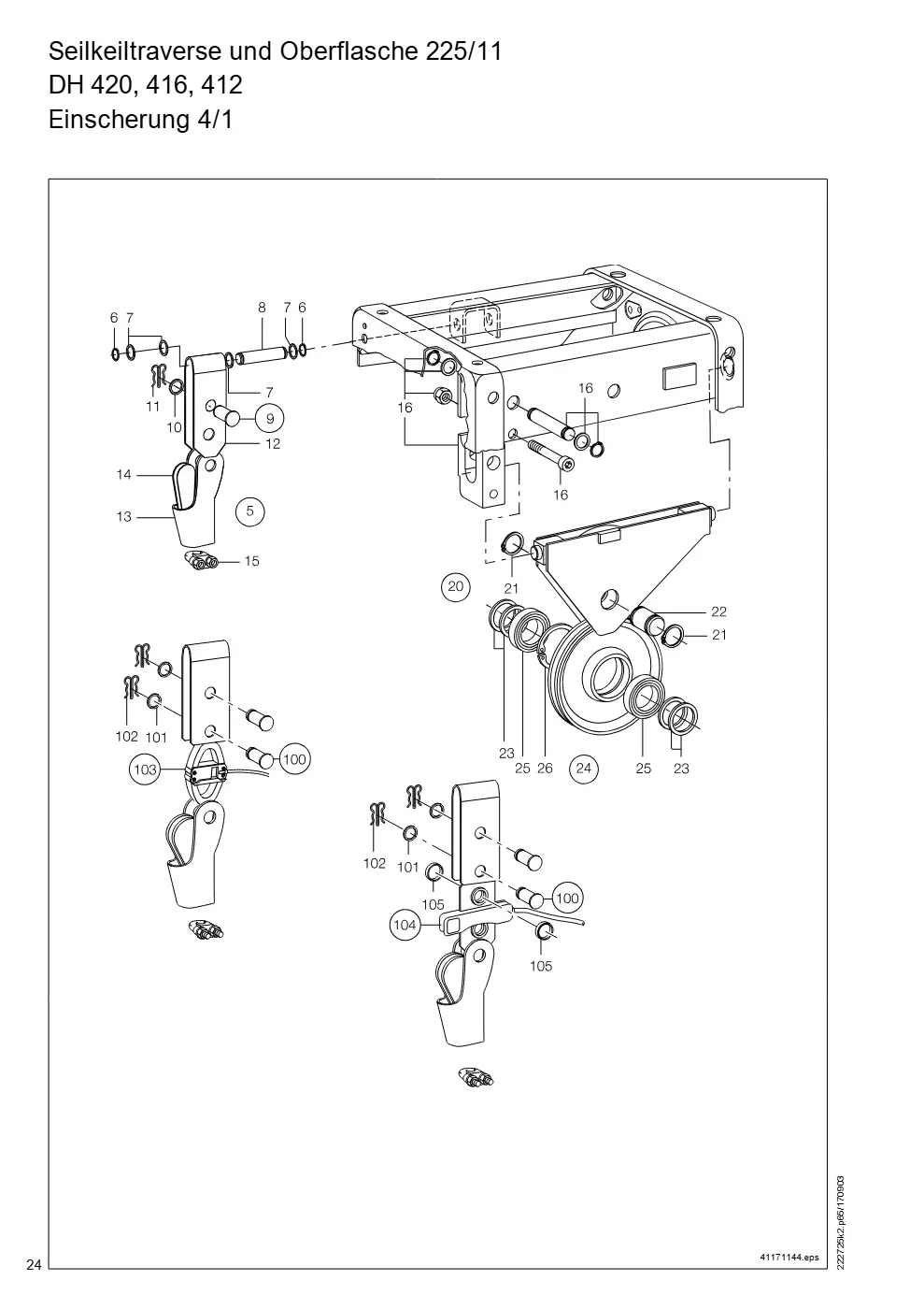 Demag DH 400 – Seilkeiltraverse und Oberflasche 225/11 DH 420, 416, 412, Zeichnung Seite 24