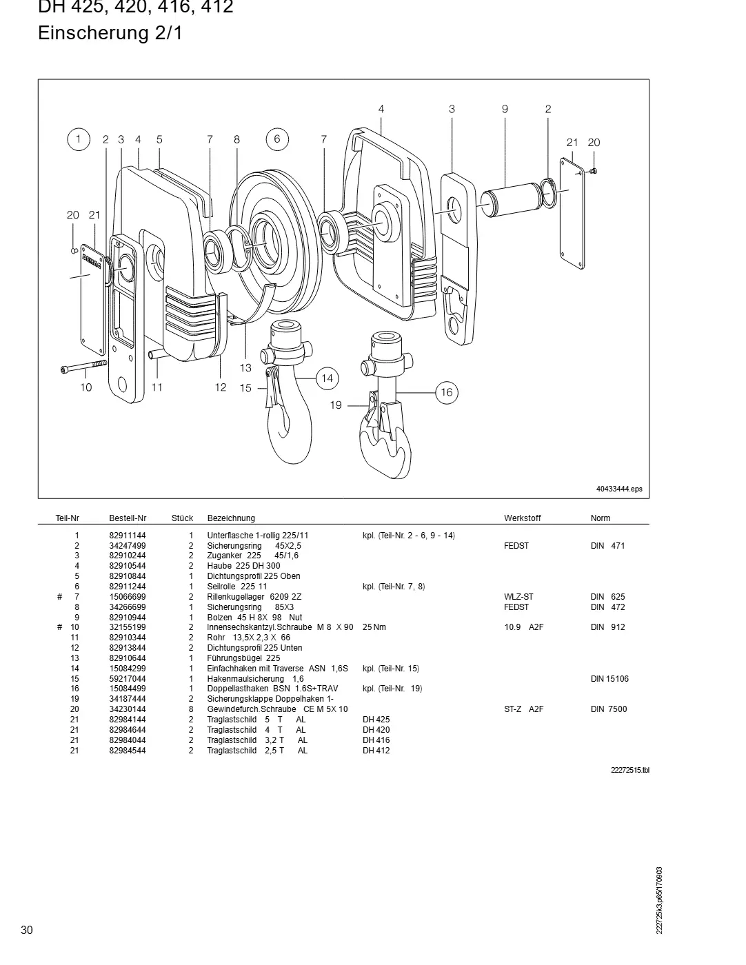 Demag DH 400 – DH 425, 420, 416, 412 Einscherung 2/1, Zeichnung Seite 30
