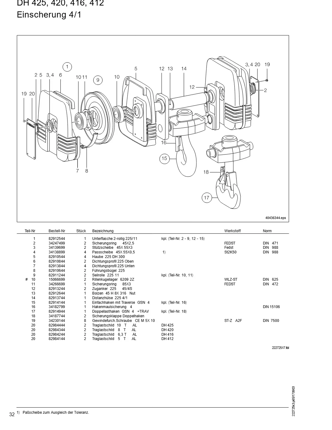 Demag DH 400 – DH 425, 420, 416, 412 Einscherung 4/1, Zeichnung Seite 32