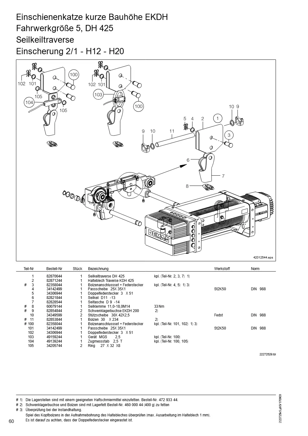 Demag DH 400 – Einschienenkatze kurze Bauhöhe EKDH Fahrwerkgröße 5, DH 425, Zeichnung Seite 60