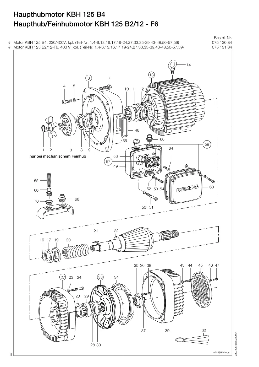 Demag DH 600 – Haupthubmotor KBH 125 B4 Haupthub/Feinhubmotor KBH 125 B2/12 - F6, Zeichnung Seite 6