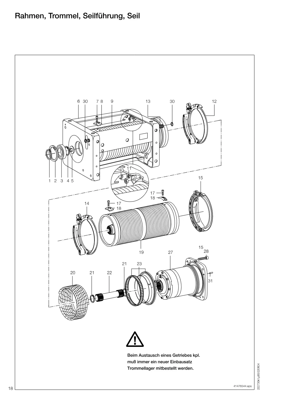 Demag DH 600 – Rahmen, Trommel, Seilführung, Seil, Zeichnung Seite 18