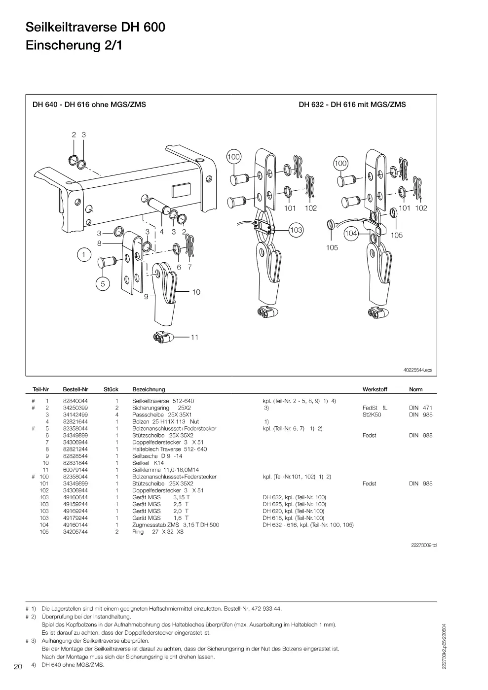 Demag DH 600 – Seilkeiltraverse DH 600 Einscherung 2/1, Zeichnung Seite 20