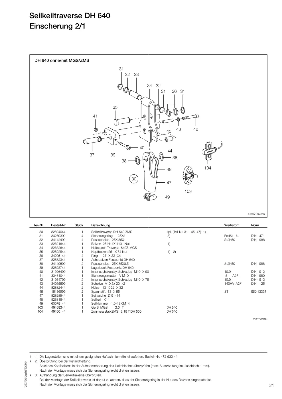 Demag DH 600 – Seilkeiltraverse DH 640 Einscherung 2/1, Zeichnung Seite 21