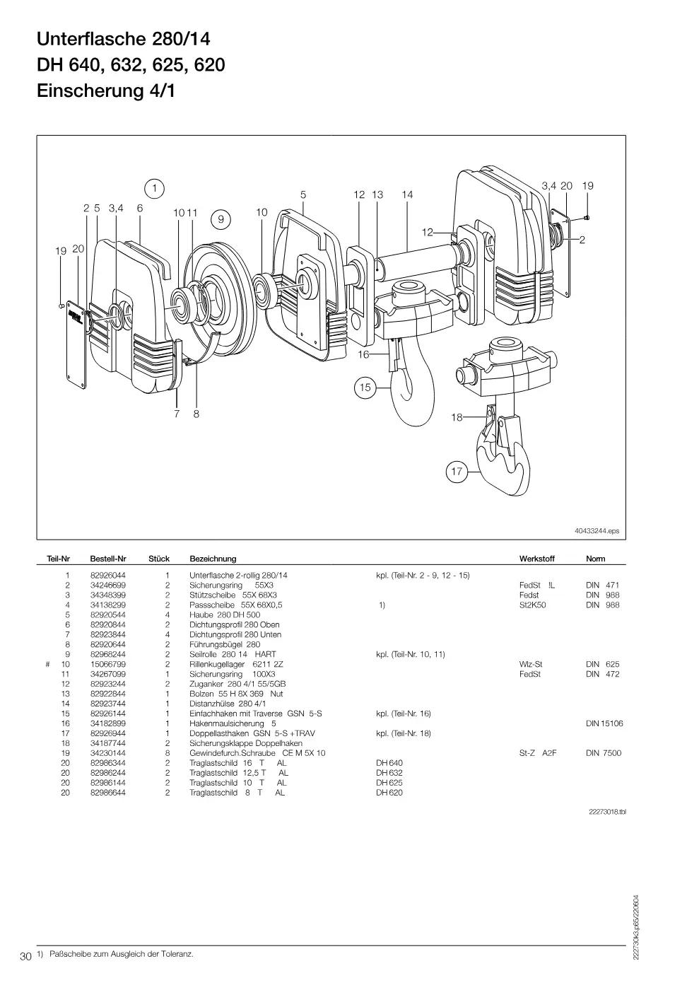 Demag DH 600 – Unterflasche 280/14 DH 640, 632, 625, 620, Zeichnung Seite 30