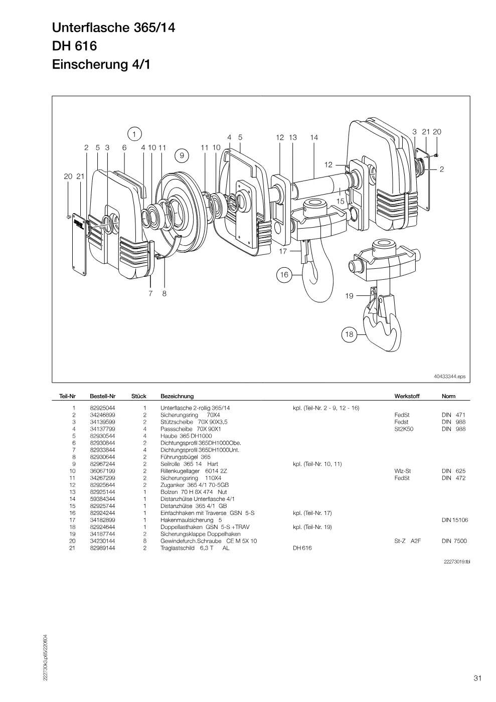 Demag DH 600 – Unterflasche 365/14 DH 616, Zeichnung Seite 31