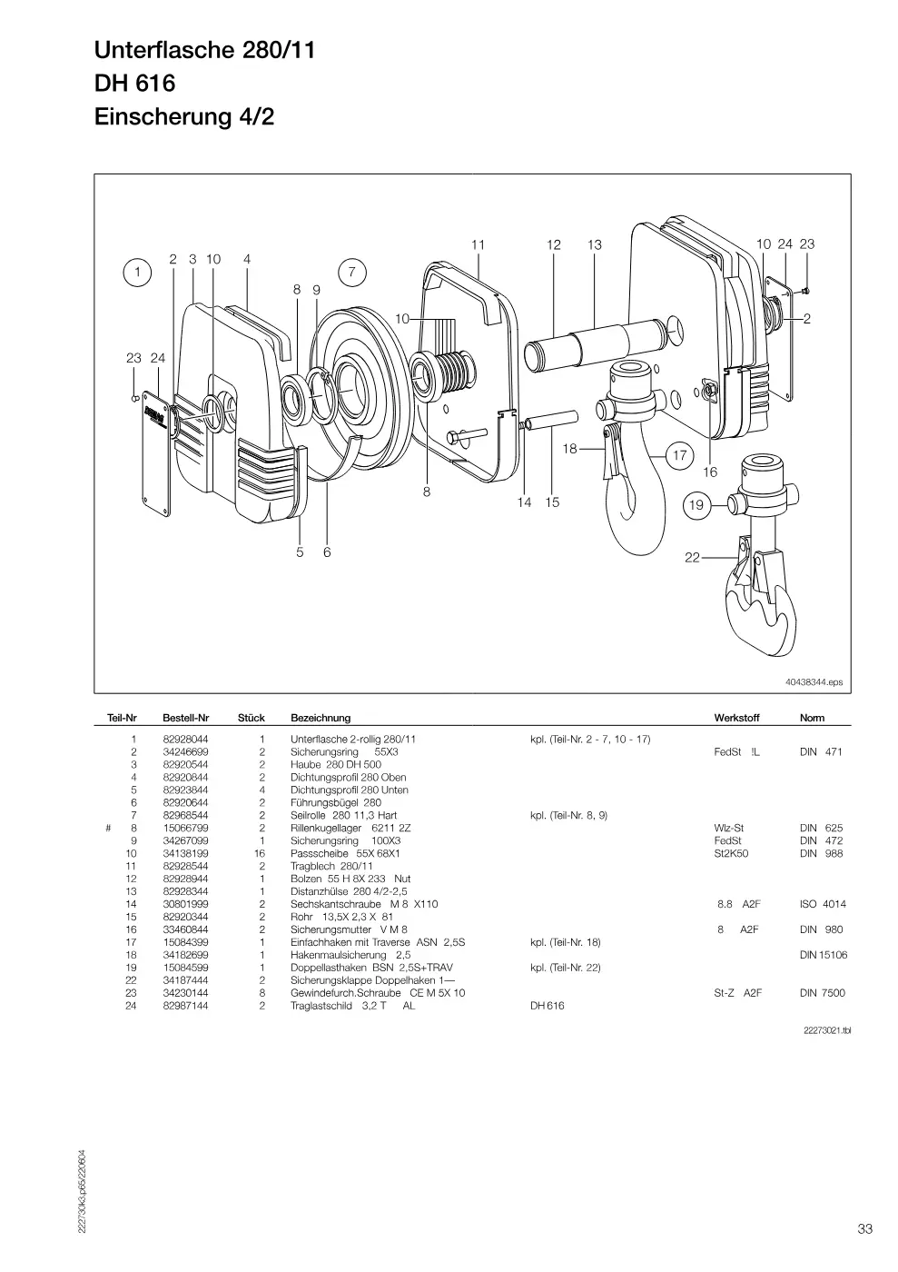 Demag DH 600 – Unterflasche 280/11 DH 616, Zeichnung Seite 33