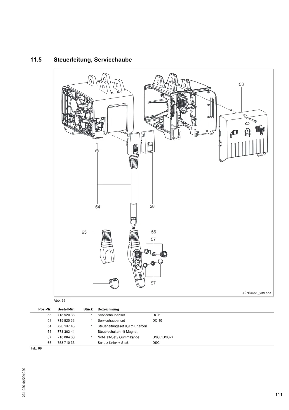 Demag DC-Wind 5 / 10 (Ausführung Enercon) – Steuerleitung, Servicehaube, Zeichnung Seite 111