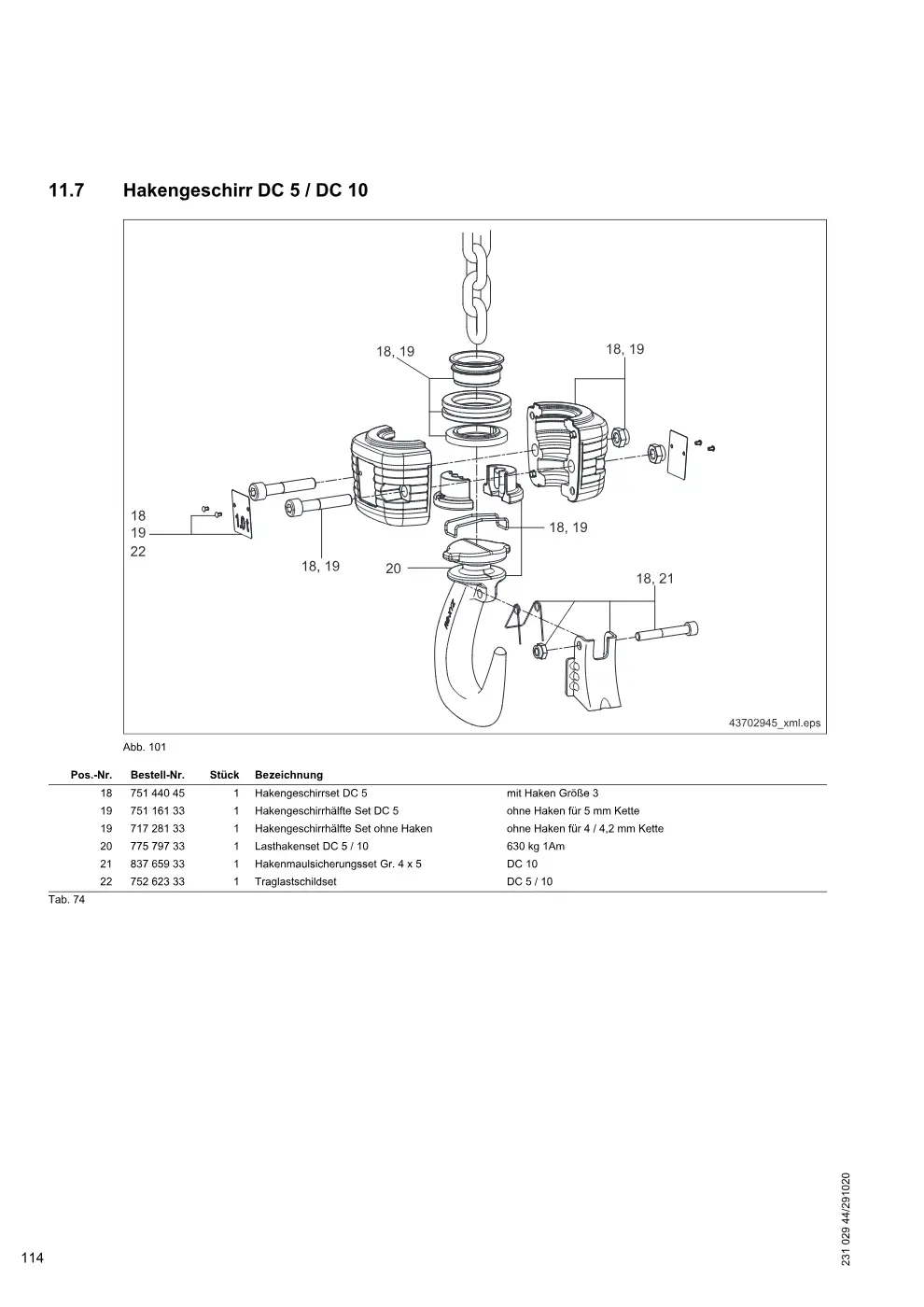 Demag DC-Wind 5 / 10 (Ausführung Enercon) – Hakengeschirr DC 5 / DC 10, Zeichnung Seite 114