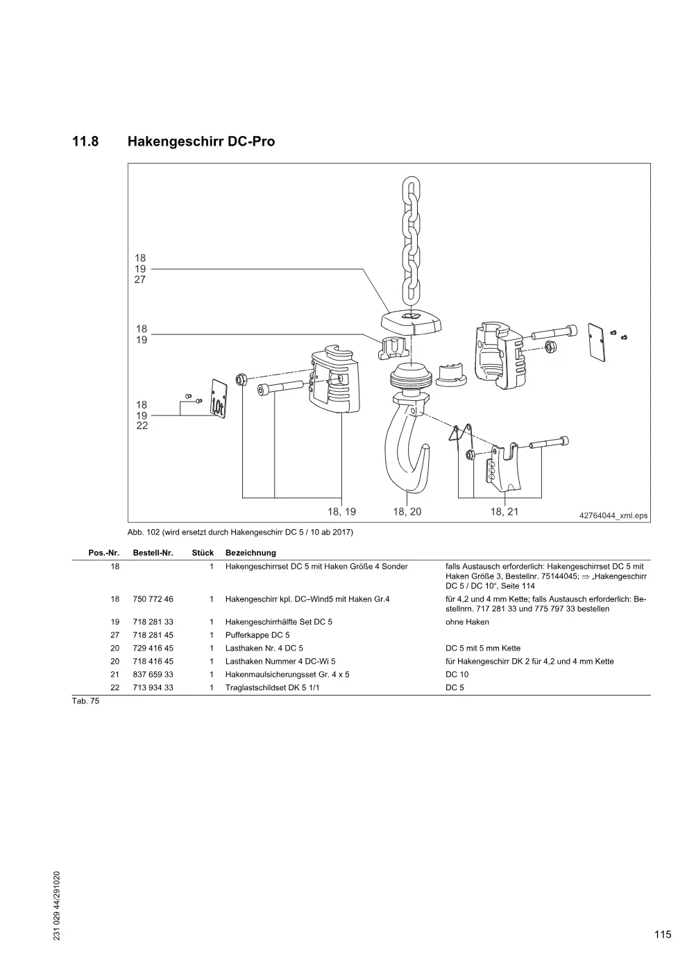 Demag DC-Wind 5 / 10 (Ausführung Enercon) – Hakengeschirr DC-Pro, Zeichnung Seite 115