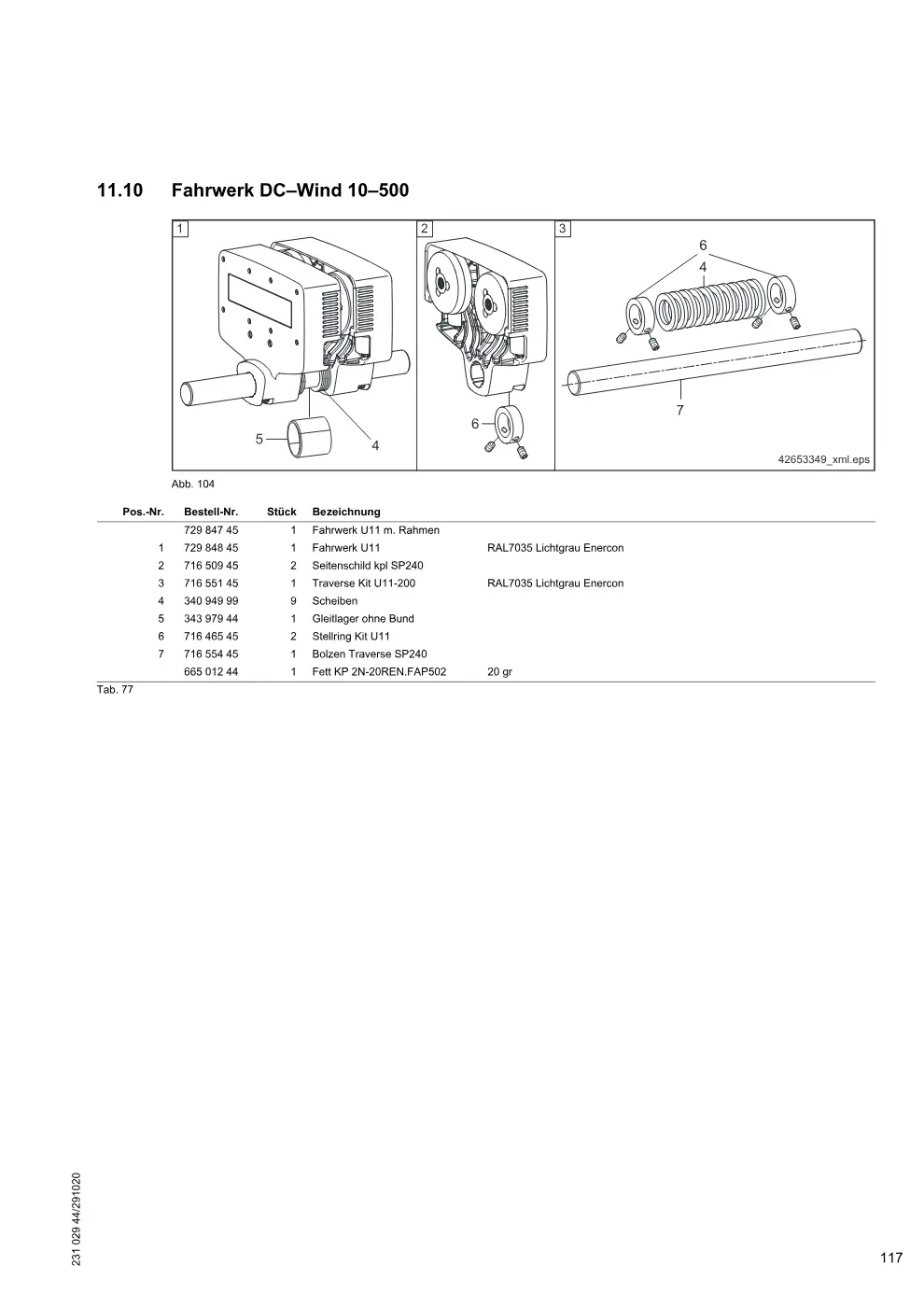 Demag DC-Wind 5 / 10 (Ausführung Enercon) – Fahrwerk DC–Wind 10–500, Zeichnung Seite 117